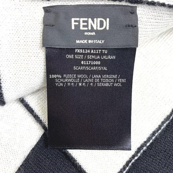 FENDI FXS124 Bicolor logo Scarf wool Black x White - Picture 8 of 8